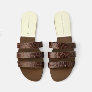 Brown Leather Animal Slides